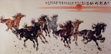  horses Oil Painting - Chinese running horses